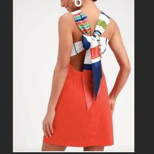 Joyful Red Orange Multi Stripe Tie-Back Mini Dress